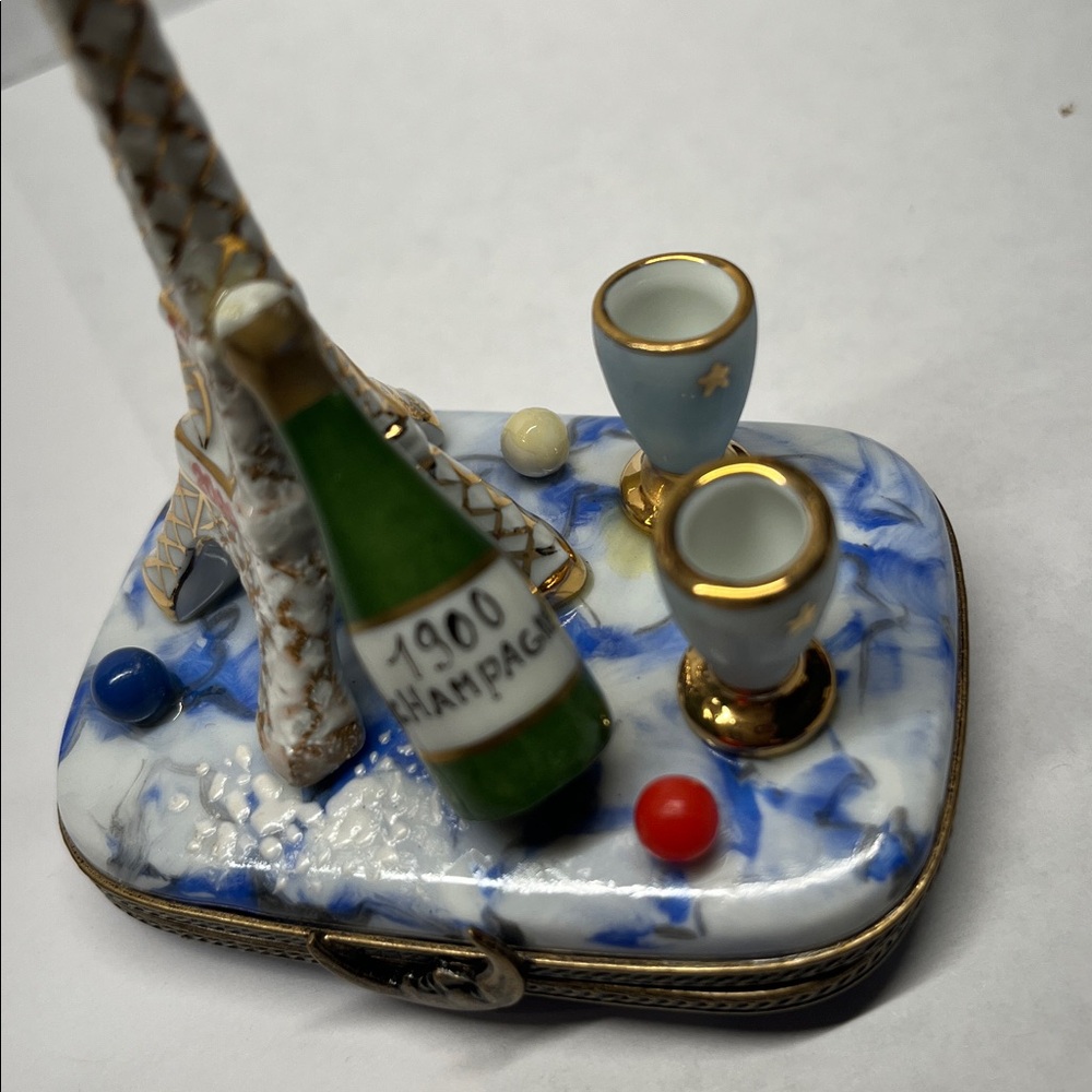 Limoges Eiffel Tower Trinket Box with Champagne and Glasses - Picture 7 of 7